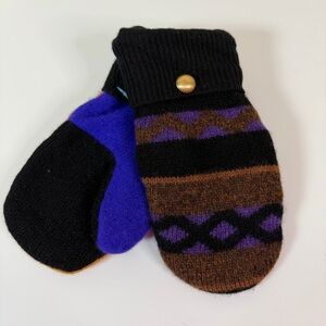 Handmade Upcycled Wool & Fleece Geometric Mismatched Mittens Winter Boho Hippie